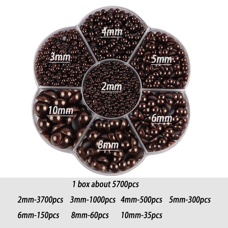 BLAAROOM 5800Pcs Half Pearls for Crafts, Flatback for Artwork Making, DIY Rhinestones Accessory Nail Art, Face Gems Jewels Flat Back Craft for Artist Creative - Brown - Image 2